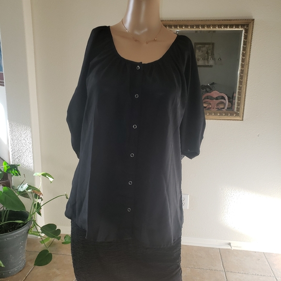 Express m flowy button down pop over roll tab 3/4 sleeve airy - Picture 1 of 10